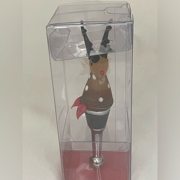 New Pier 1 Imports Hand Blown Glass Wine Bottle Stoppers Christmas Tree/Rudolph - Picture 2 of 10